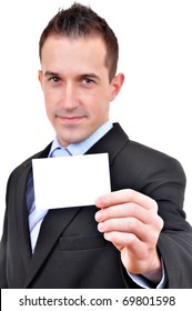 Young Business Man Showing Off His Blank Business Card That Is Ready For Text