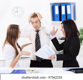 Young Business People Conflict Problem Working On Project In Team Together, Businessmen And Women Serious Argument The Financial Diagram, Graph, Business Charts, Businesspeople Meeting At Desk Office