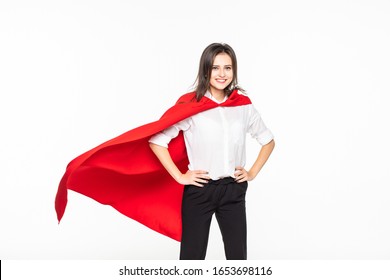 YOUNG business woman have large ambition dreaming become superhero solving all difficulty problem about the world showing isolated on the white background - Powered by Shutterstock