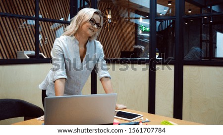 Similar – Image, Stock Photo Woman with laptop drinking coffee