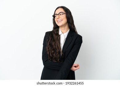 Young Business Woman Isolated On White Background Looking To The Side And Smiling