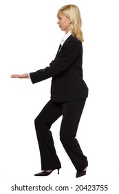 Young Business Woman Lifting Something Isolated On White