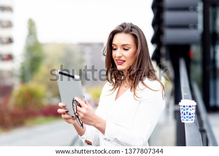 Similar – beautiful woman talking on the phone while laughing.