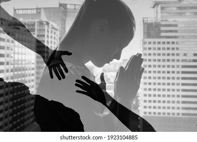 Young business woman praying to god asking for help.  - Powered by Shutterstock
