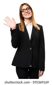 Young Business Woman Saluting