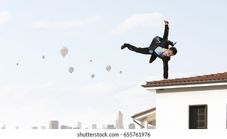 Young Businessman Breakdancer. Mixed Media