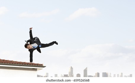 Young Businessman Breakdancer. Mixed Media