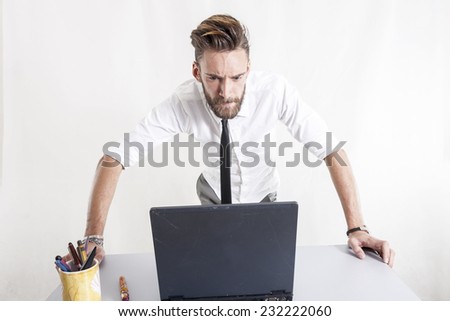 young businessman has problems with computer