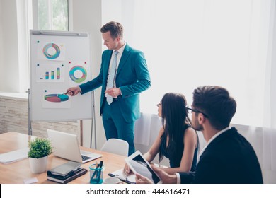 Young businessman making presentation and showing diagrama on whiteboard - Powered by Shutterstock