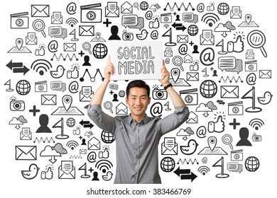 Young businessman present social media communication concept