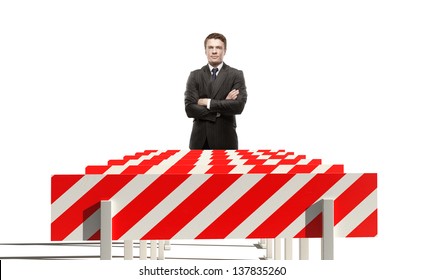 young businessman and sport obstacle