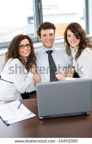 Young Businesspeople Sitting On Meeting At Office Two Women Seducing Satisfied Businessman Young Businesspeople Sitting On Meeting At Office Two Women Seducing Satisfied Businessman