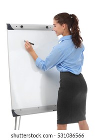 Young businesswoman with flip chart on white background - Shutterstock ID 531086566