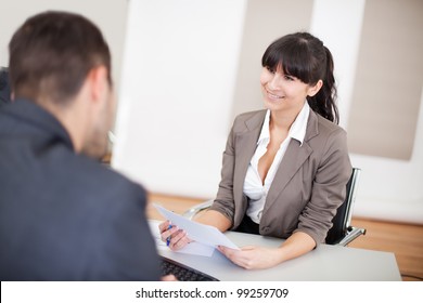 Young businesswoman at the hiring interview in the office