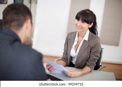 Young businesswoman at the hiring interview in the office