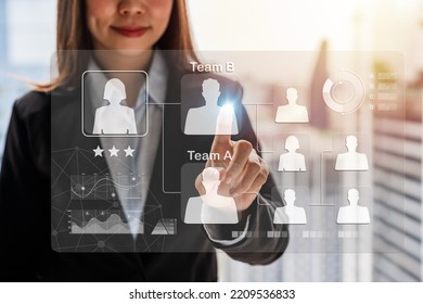 Young businesswoman manager working with organization chart team, Human resources management concept - Shutterstock ID 2209536833