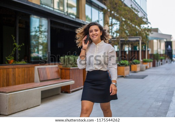 Young Businesswoman Office Girl Walking On Stock Photo 1175544262