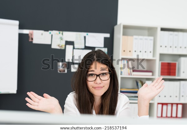 Young Businesswoman Shrugging Her Shoulders She Stock Photo Edit