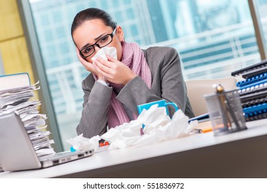 Young Businesswoman Sick In The Office