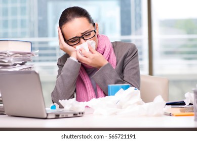 Young Businesswoman Sick In The Office