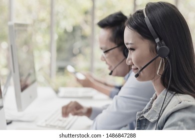 young businesswoman talking on headset. call center customer service representative