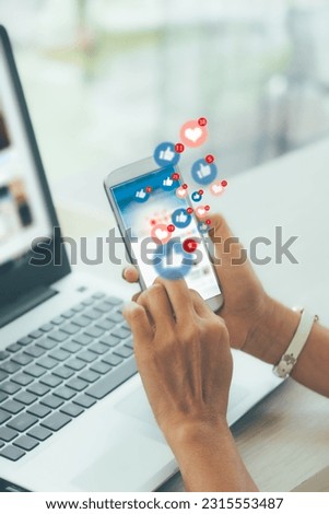 Young businesswoman using smart phone ,Social, media, Marketing concept, vertical	