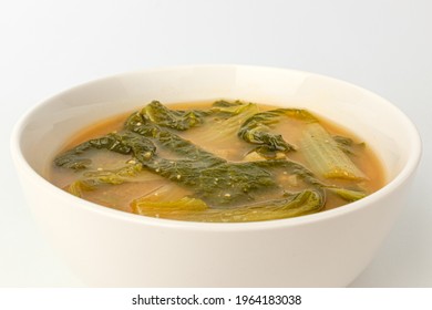 Young Cabbage Miso Soup On A White Background