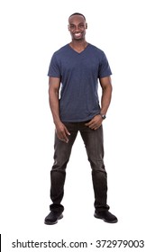 Young Casual Black Man Wearing Blue Tshirt On White Background