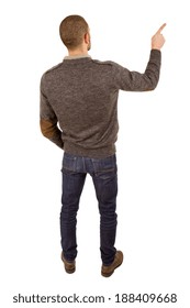 Young Casual Man From The Back Pointing, Full Body, Isolated