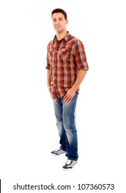 Young Casual Man Full Body In A White Background