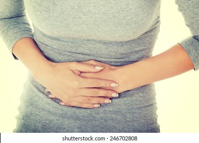 Young Casual Woman Is Having Stomach Ache.