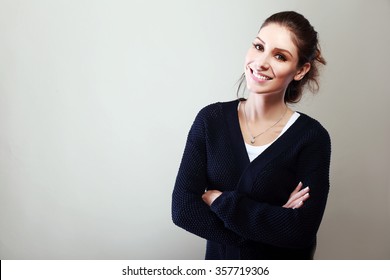 Young Casual Woman Style Isolated Over White Background. Studio Portrait Female Model. Beautiful Smiling Happy Girl.