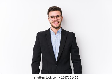 Young caucasian business man posing in a white background isolated Young caucasian business man happy, smiling and cheerful.