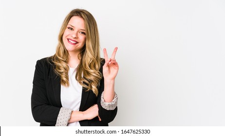 Young Caucasian Business Woman Isolated On White Background Young Caucasian Bussines Womanshowing Number Two With Fingers.