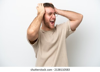 Young Caucasian Man Isolated On White Background Stressed Overwhelmed