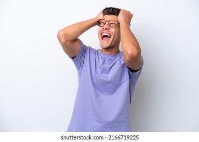 Young Caucasian Man Isolated On White Background Stressed Overwhelmed