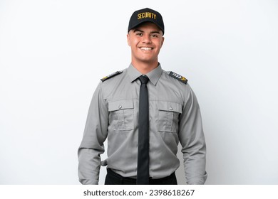 Young caucasian security man isolated on white background laughing - Powered by Shutterstock