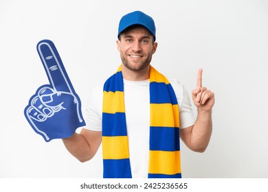 Young caucasian sports fan man isolated on white background pointing up a great idea - Powered by Shutterstock