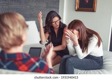 Young Caucasian woman blaming friend at psychotherapist - Shutterstock ID 1931940413
