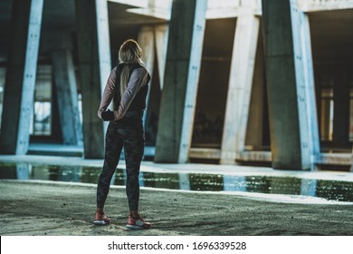 Young Caucasian Woman Doing Chest Stretch Exercises