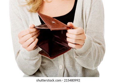 Young Caucasian Woman With Empty Wallet - Broke