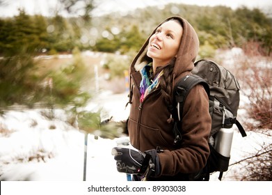 Young Cheerful Woman Outdoors In Winter