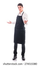 Young Chef Posing Wearing Black And White Dress Isolated In White Background