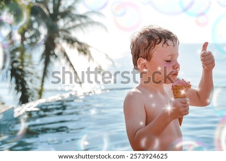 Similar – Image, Stock Photo Young child savoring a blue lollipop enthusiastically
