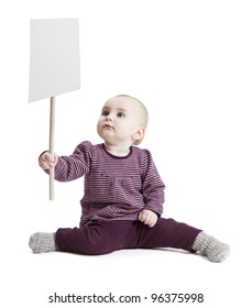 young child holding sign. isolated on white background