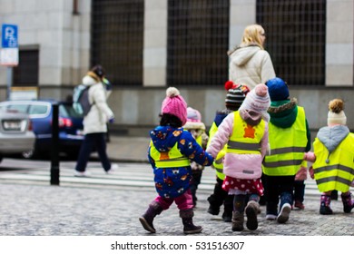 Young Children Walking On A School Trip