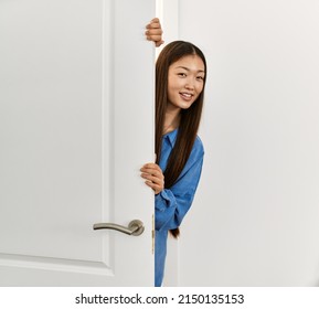 Young Chinese Girl Smiling Happy Entering At New Home