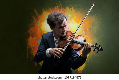 Young Classical Violinist Musician With Colorful Splotch Wallpaper