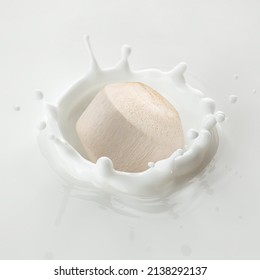 Young Coconut Falls Into Milk, Yoghurt, Sour Cream, Splash