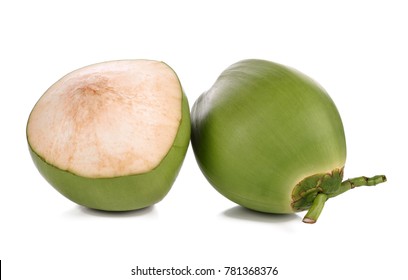 Young Coconut on White Background .